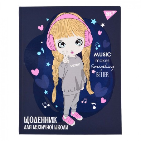 Щоденник для музичної школи "YES"/" Cool girl" iнтегр., софт-тач + Уф-виб.